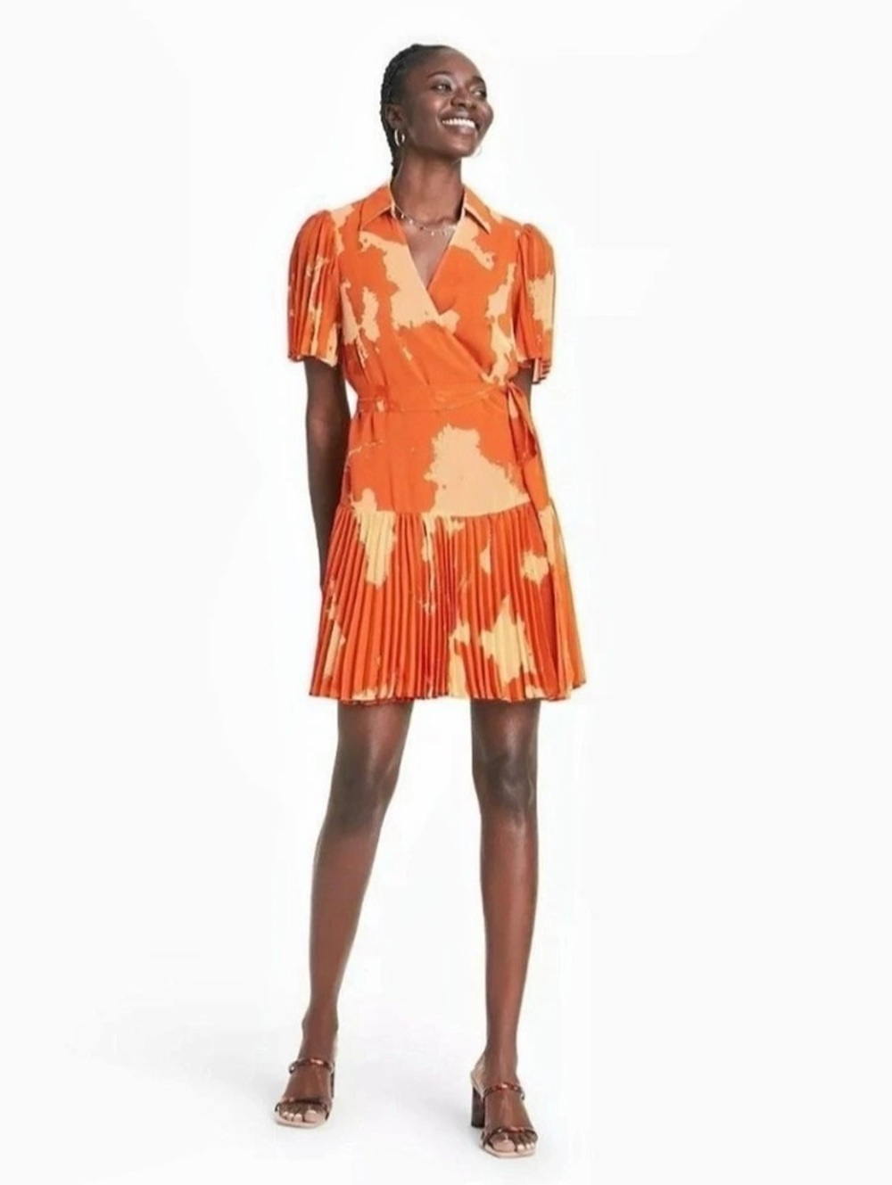 ALEXIS x Target Orange Cream Pleated Wrap Mini Dress Women’s XS